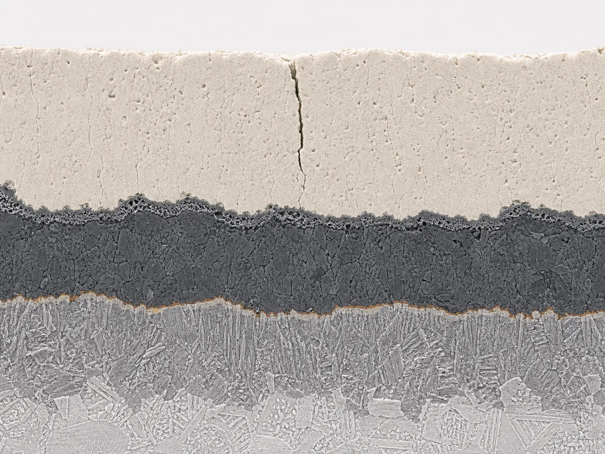 Cross-sectional visualisation of a multilayer thermal barrier coating